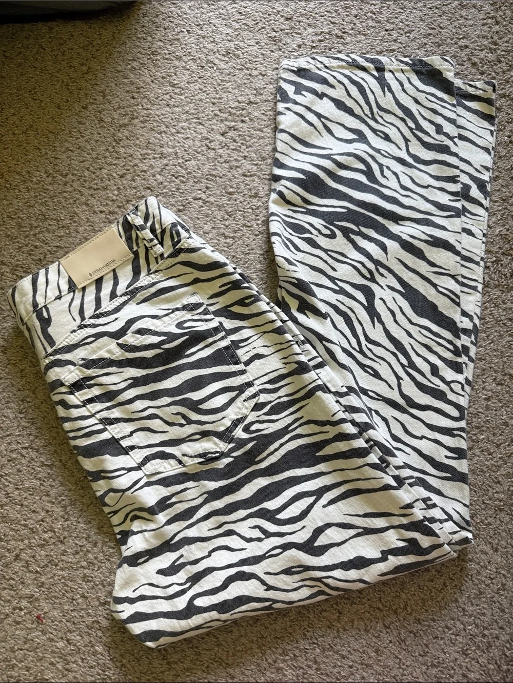 stradivarius Black and White Zebra Print Straight Leg Jeans